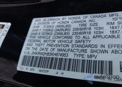 2019 Honda Cr-V Ex-L from USA, damaged, VIN 2HKRW2H83KH674953